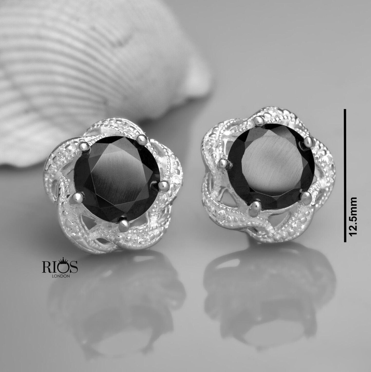 925 Sterling Silver Black Onyx Lab-Created Gemstone Studs Earrings Gift Boxed - Rios London