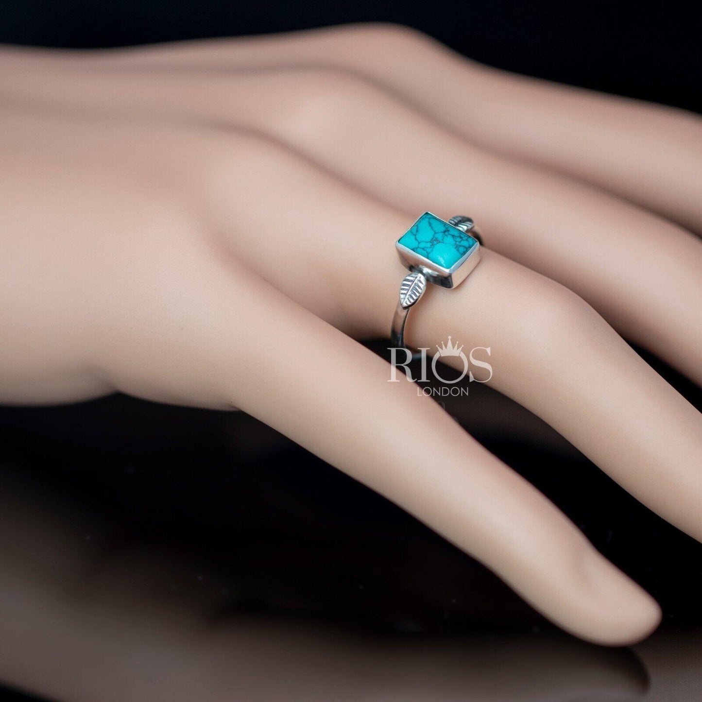 925 Sterling Silver Cabochon Natural Turquoise Cushion Gemstone Ring Gift Boxed