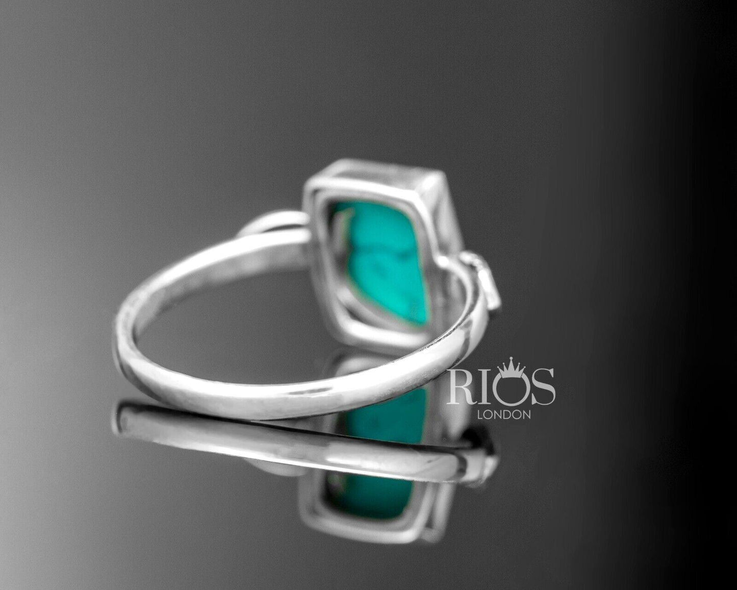 925 Sterling Silver Cabochon Natural Turquoise Cushion Gemstone Ring Gift Boxed