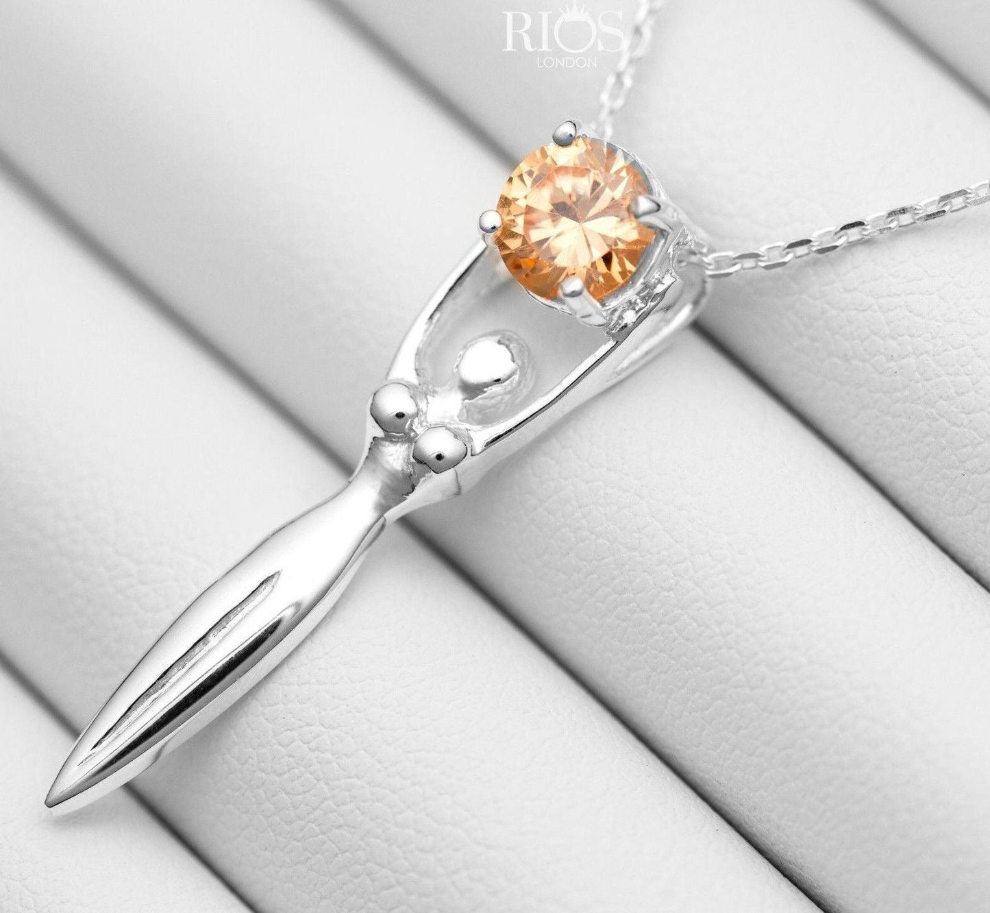 925 Sterling Silver Citrine Lady Sculpture Lab-Created Gemstone Necklace Boxed - Rios London