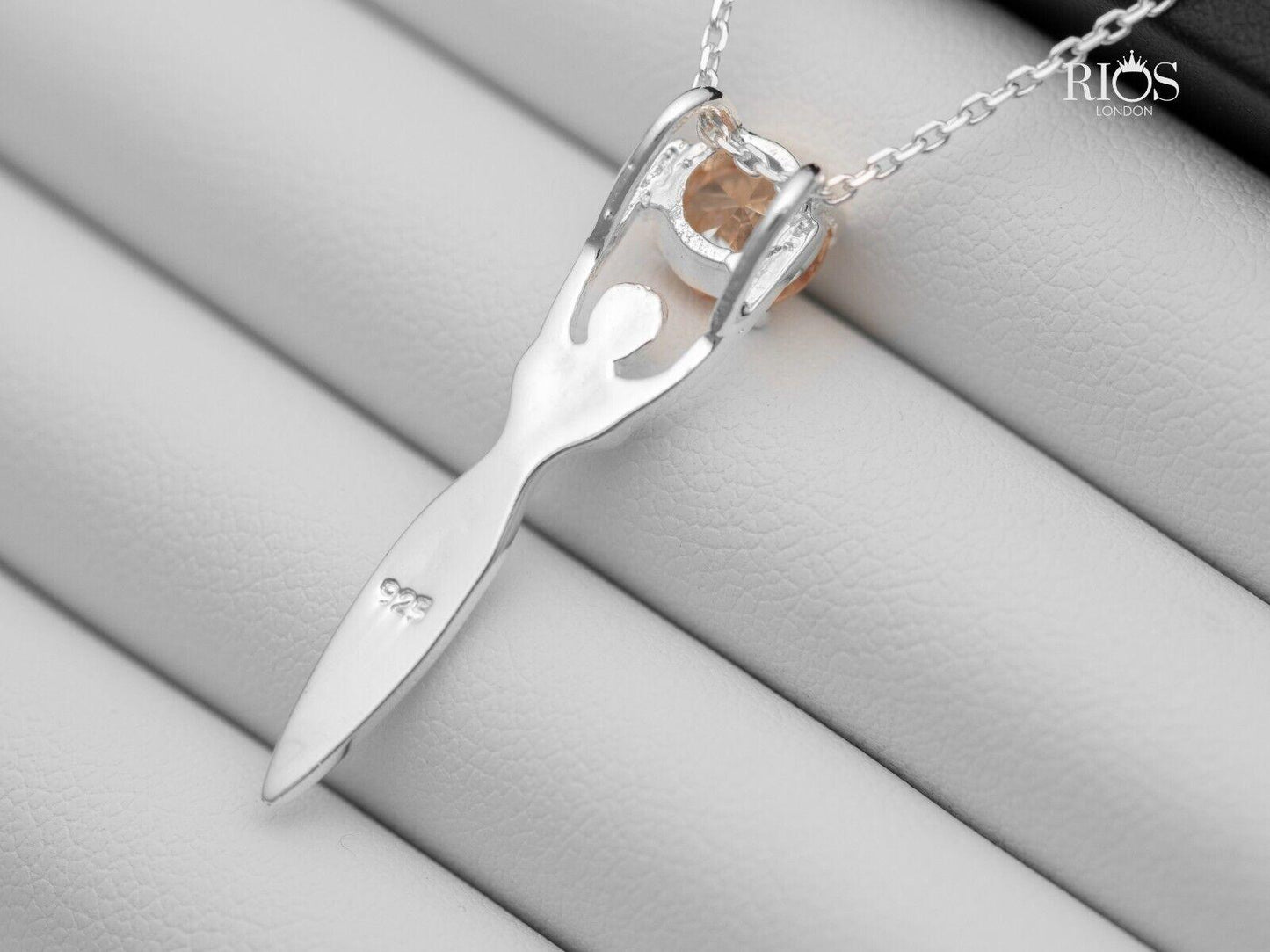 925 Sterling Silver Citrine Lady Sculpture Lab-Created Gemstone Necklace Boxed - Rios London