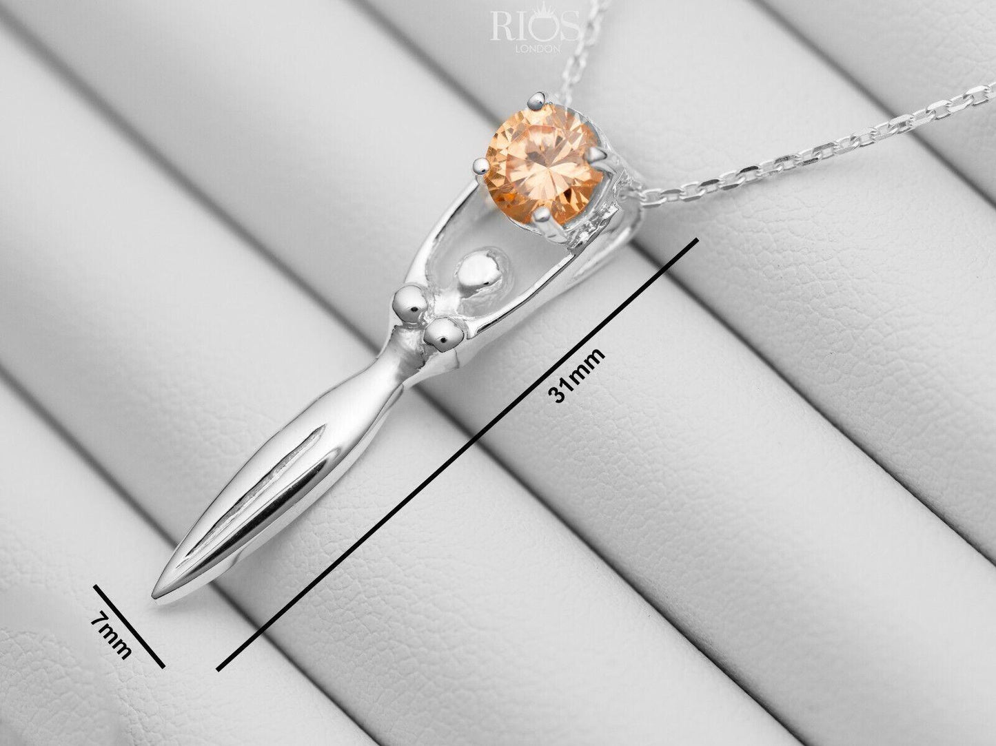925 Sterling Silver Citrine Lady Sculpture Lab-Created Gemstone Necklace Boxed - Rios London