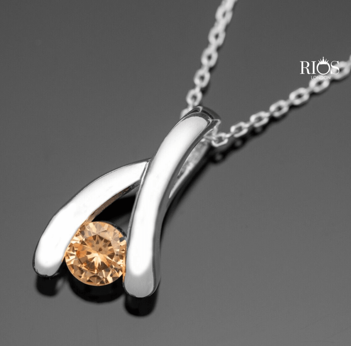 925 Sterling Silver Citrine Orange Lab-Created Gemstone Necklace Gift Boxed - Rios London