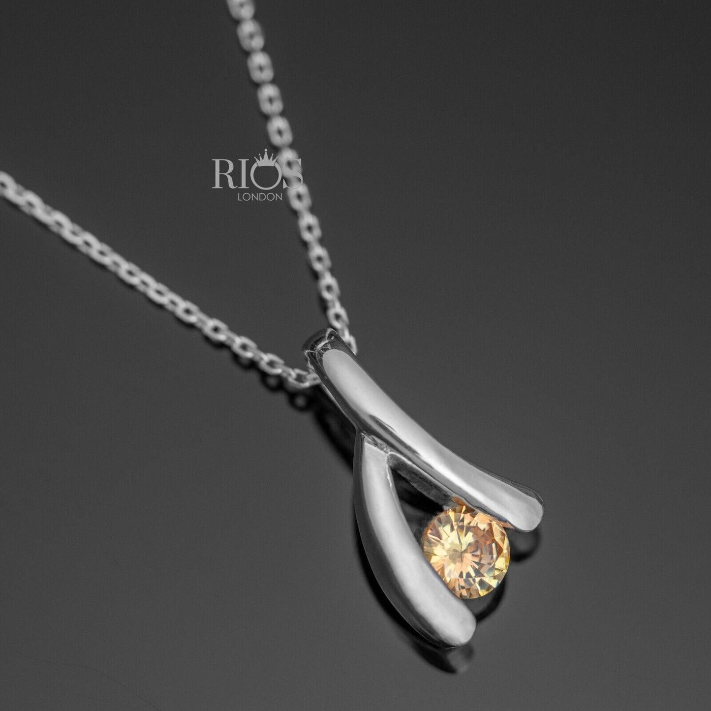 925 Sterling Silver Citrine Orange Lab-Created Gemstone Necklace Gift Boxed - Rios London