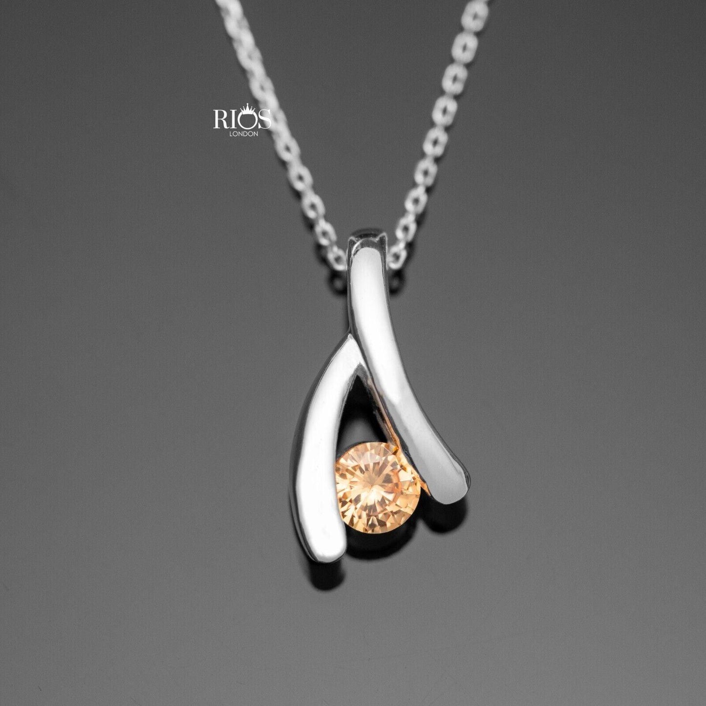 925 Sterling Silver Citrine Orange Lab-Created Gemstone Necklace Gift Boxed - Rios London