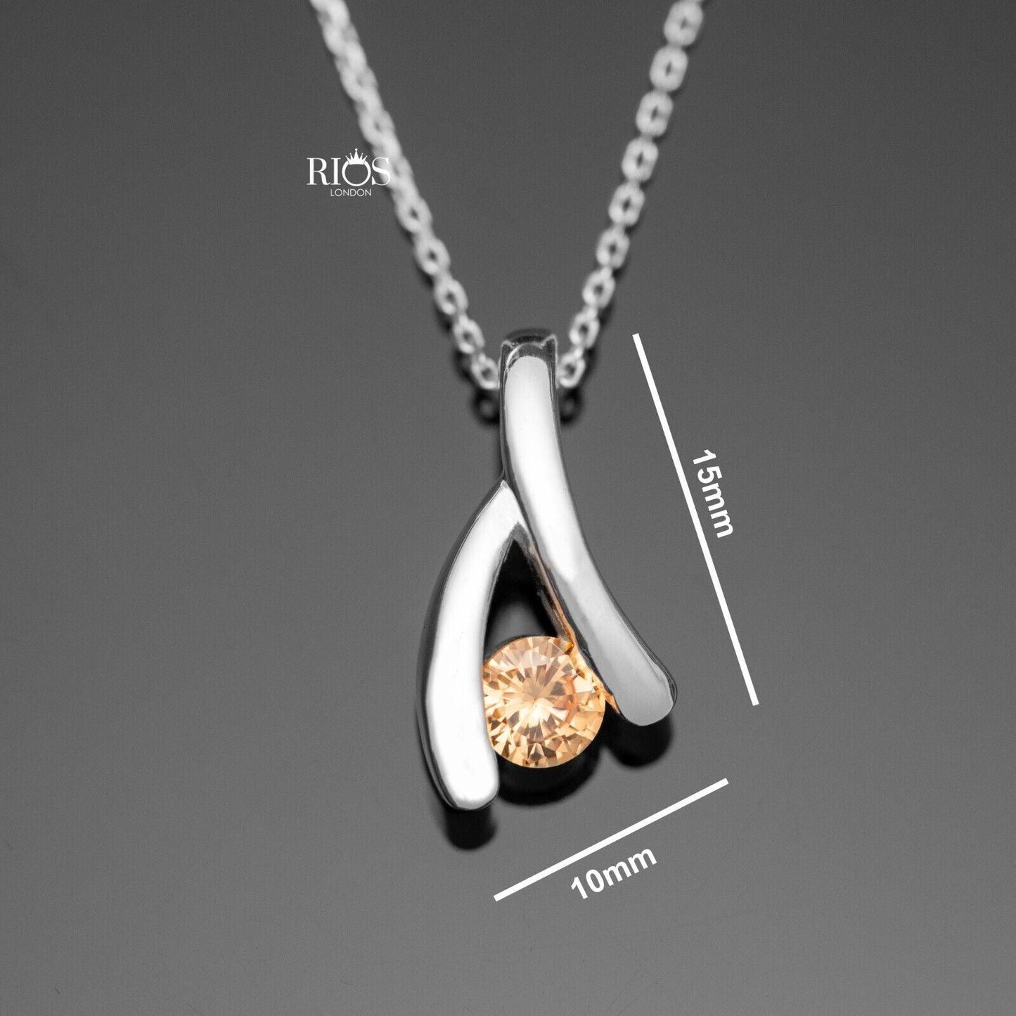 925 Sterling Silver Citrine Orange Lab-Created Gemstone Necklace Gift Boxed - Rios London