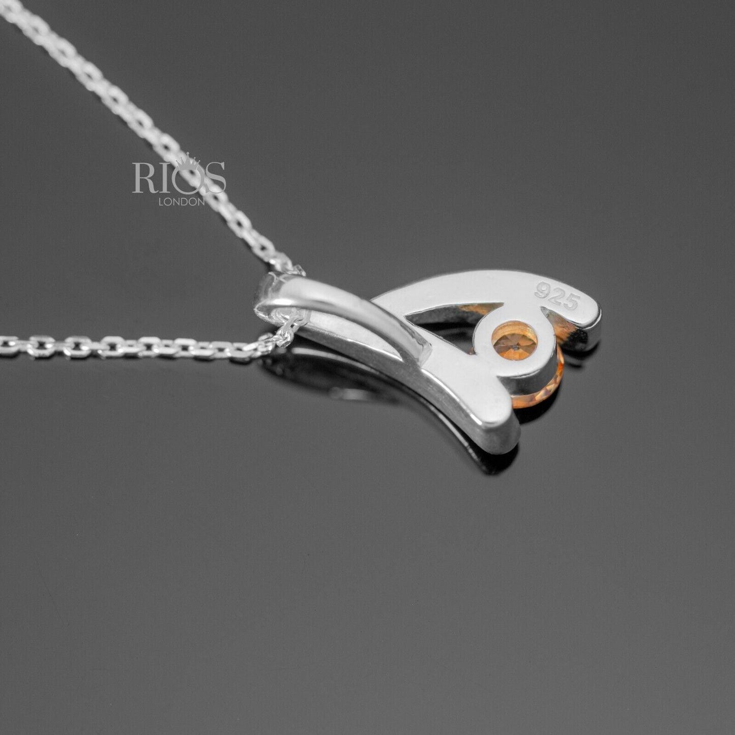925 Sterling Silver Citrine Orange Lab-Created Gemstone Necklace Gift Boxed - Rios London