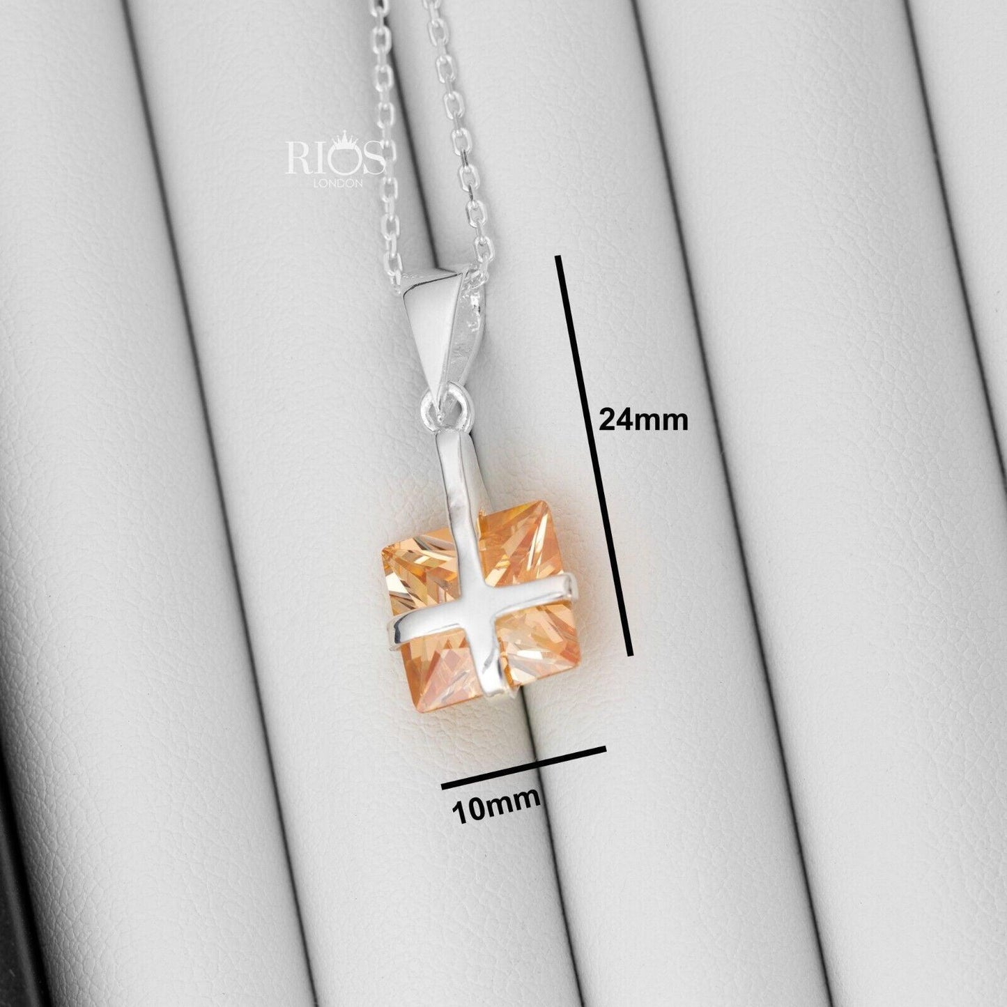 925 Sterling Silver Citrine Ribbon Design Necklace Lab-Created Gemstone Boxed