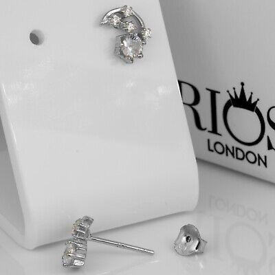 925 Sterling Silver Crescent Moon Star Cz Earrings Studs Gift Boxed - Rios London