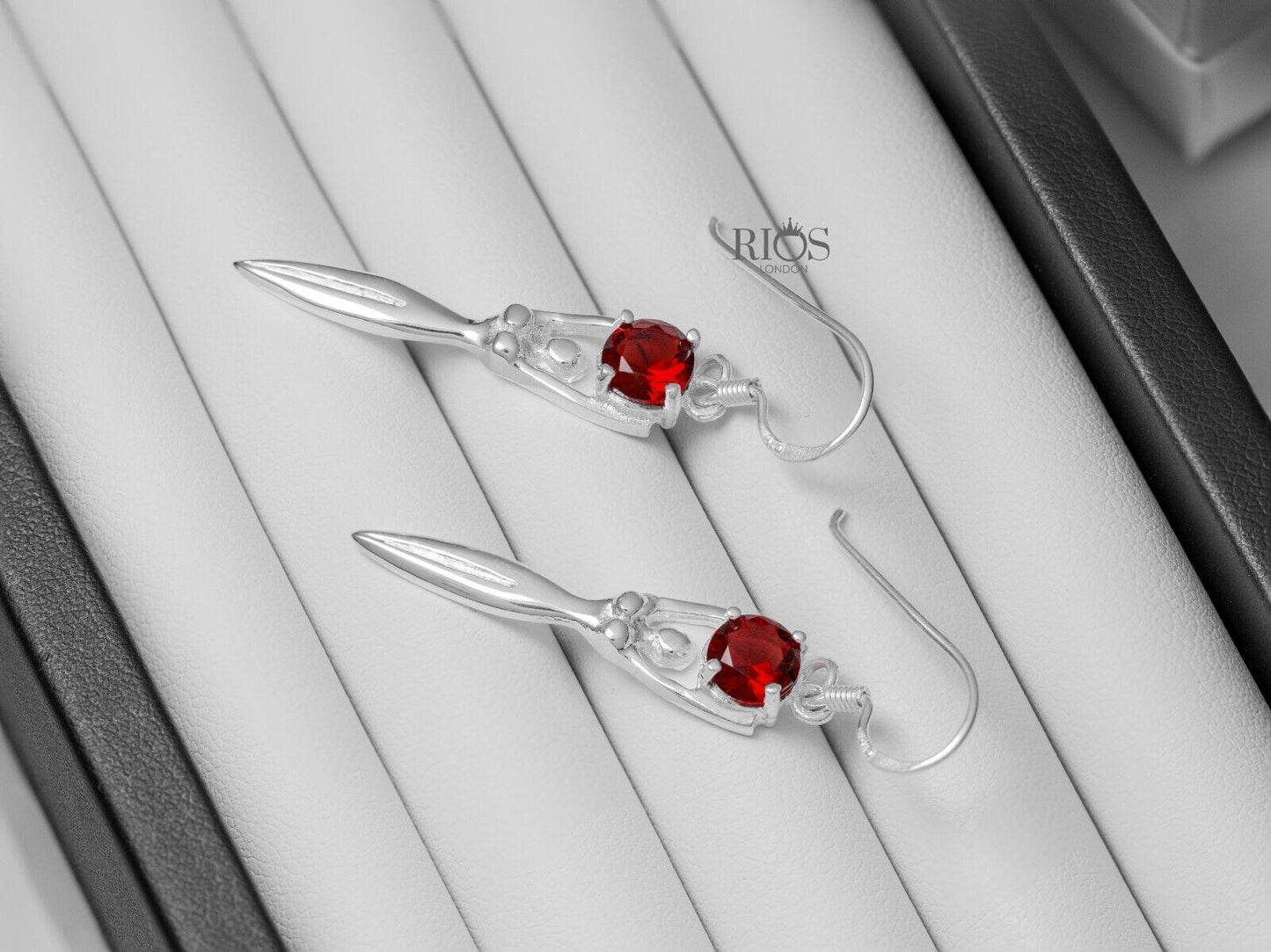 925 Sterling Silver Drop Dangle Lady Sculpture Garnet Lab-Created Earrings Boxed - Rios London