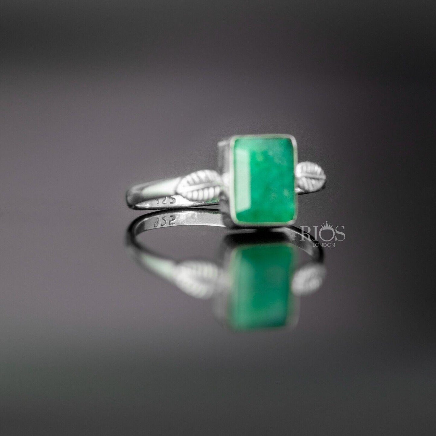 925 Sterling Silver Emerald Facet Cut Cushion Green Gemstone Ring Gift Boxed