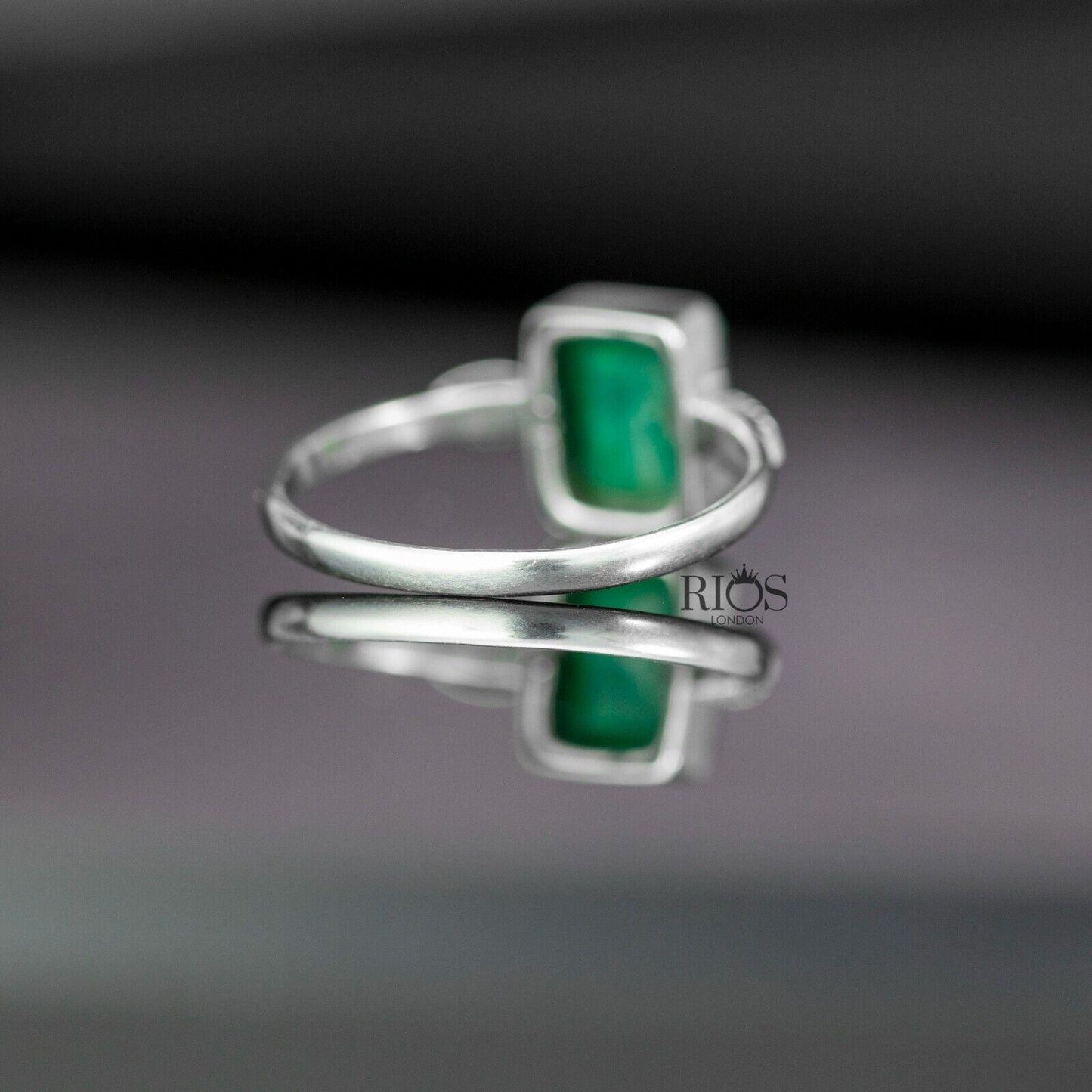 925 Sterling Silver Emerald Facet Cut Cushion Green Gemstone Ring Gift Boxed
