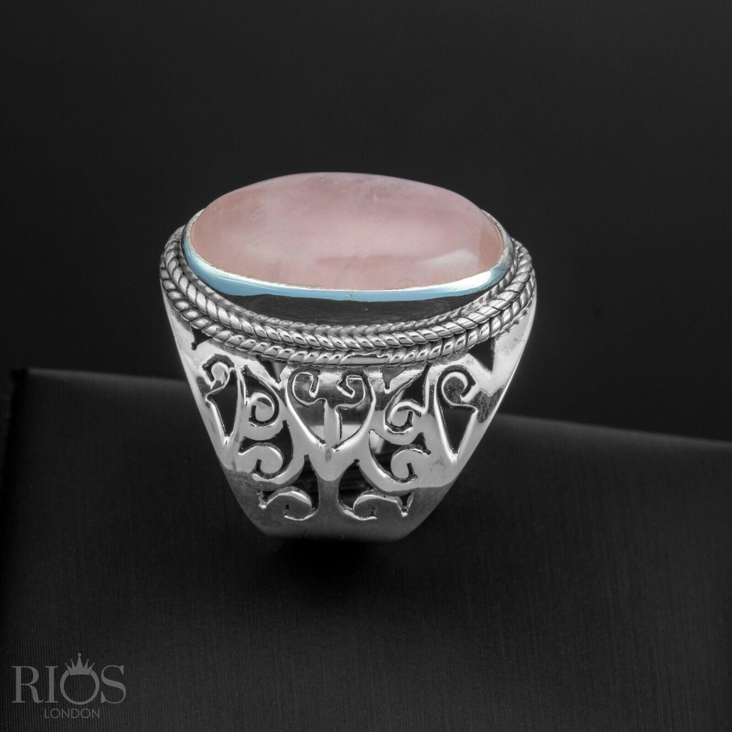 925 Sterling Silver Floral LABRADORITE Oval Gemstone Chunky Ring Gift Boxed - Rios London