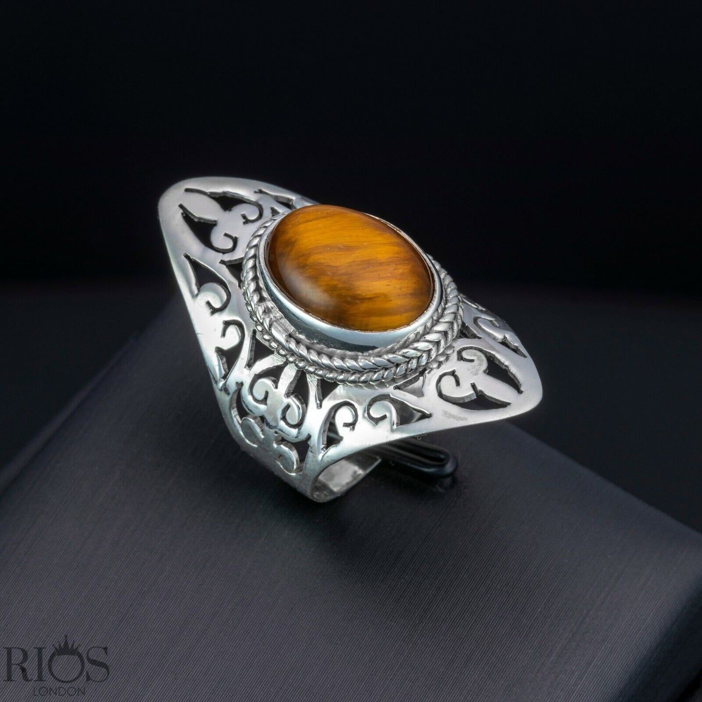 925 Sterling Silver Floral MOONSTONE Oval Gemstone Long Big Ring Gift Boxed