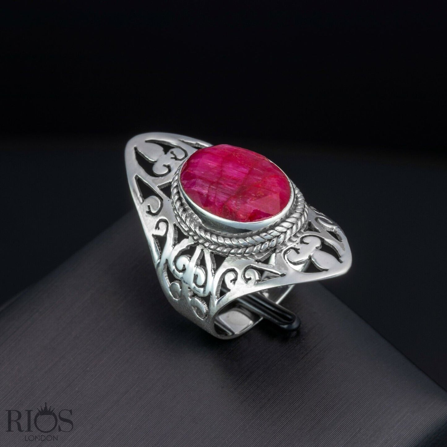 925 Sterling Silver Floral MOONSTONE Oval Gemstone Long Big Ring Gift Boxed