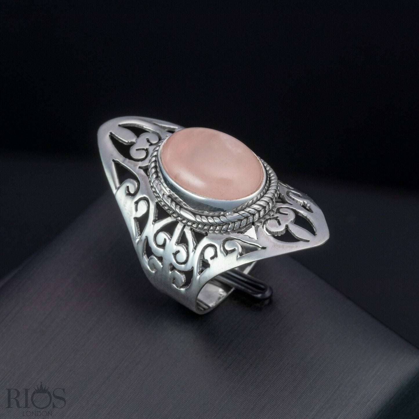 925 Sterling Silver Floral MOONSTONE Oval Gemstone Long Big Ring Gift Boxed