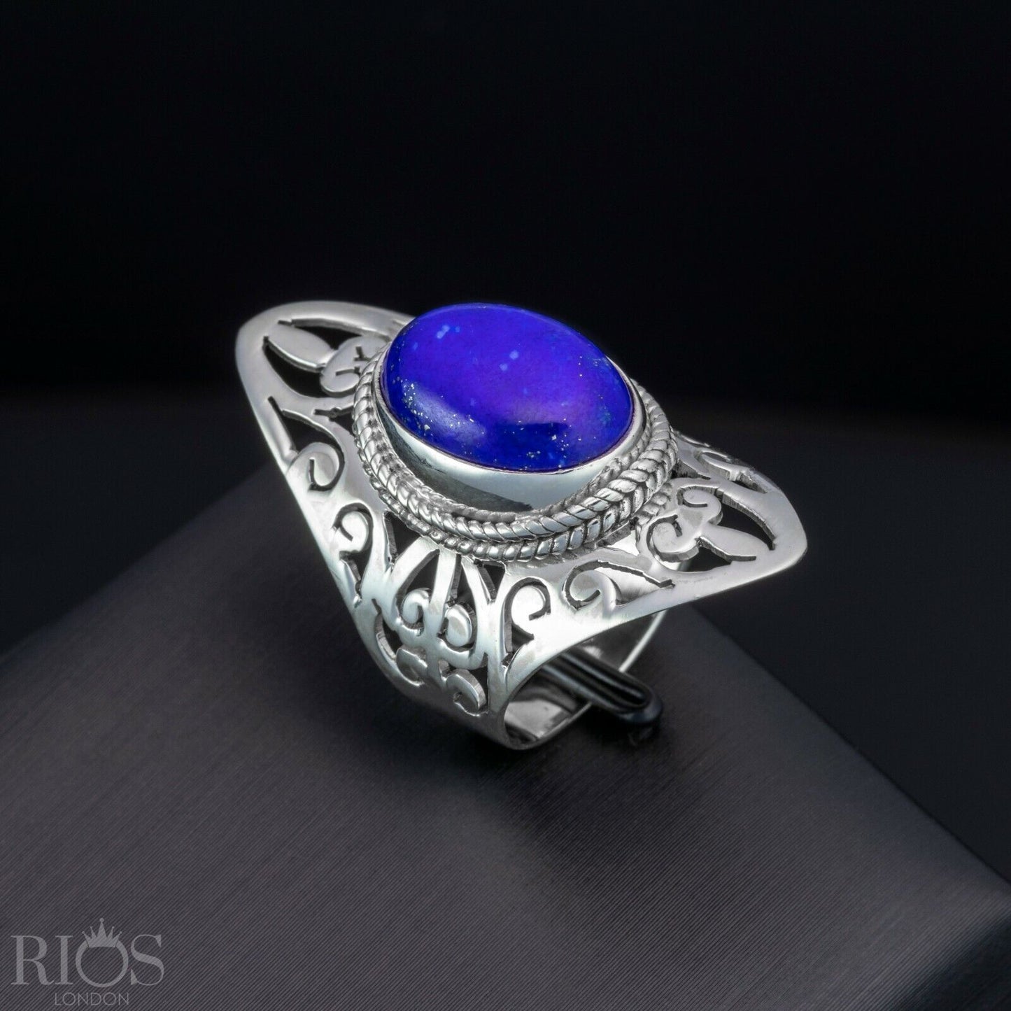 925 Sterling Silver Floral MOONSTONE Oval Gemstone Long Big Ring Gift Boxed