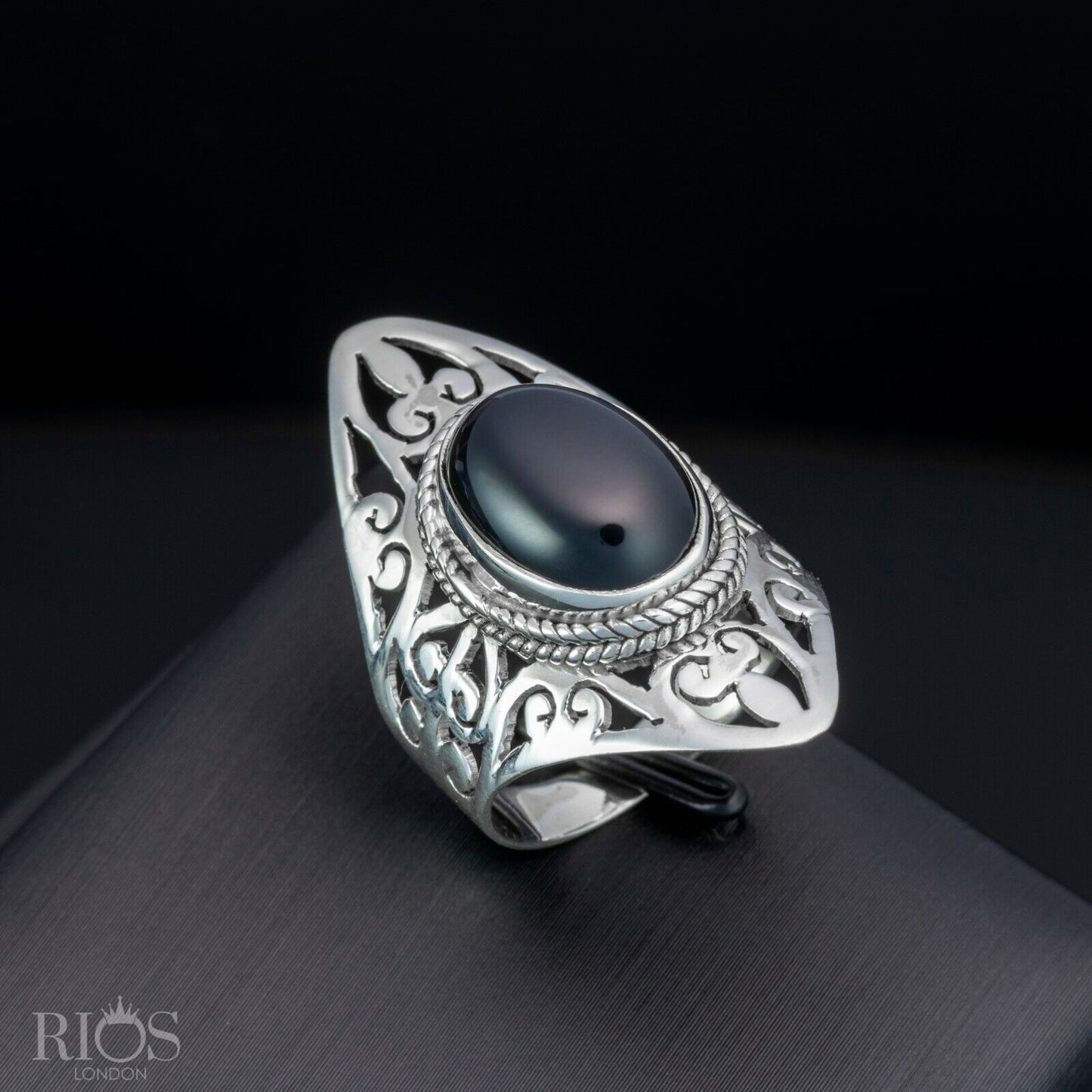 925 Sterling Silver Floral MOONSTONE Oval Gemstone Long Big Ring Gift Boxed