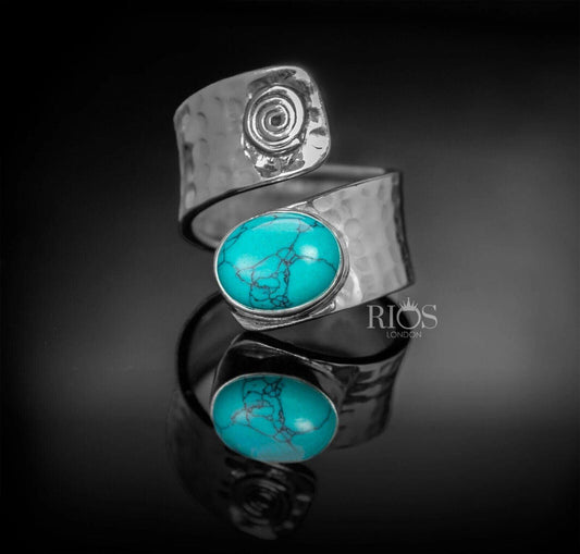 925 Sterling Silver Gorgeous Turquoise Gemstone Adjustable Ring Gift Boxed