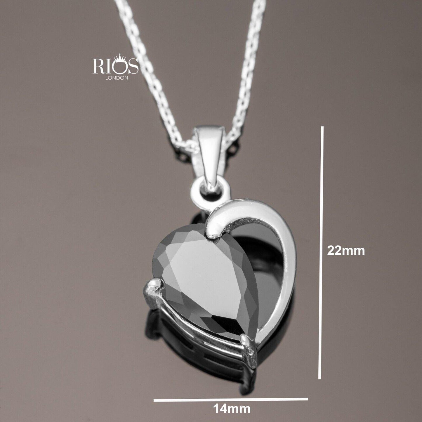 925 Sterling Silver Heart Black Onyx Lab-Created Gemstone Necklace Gift Boxed - Rios London