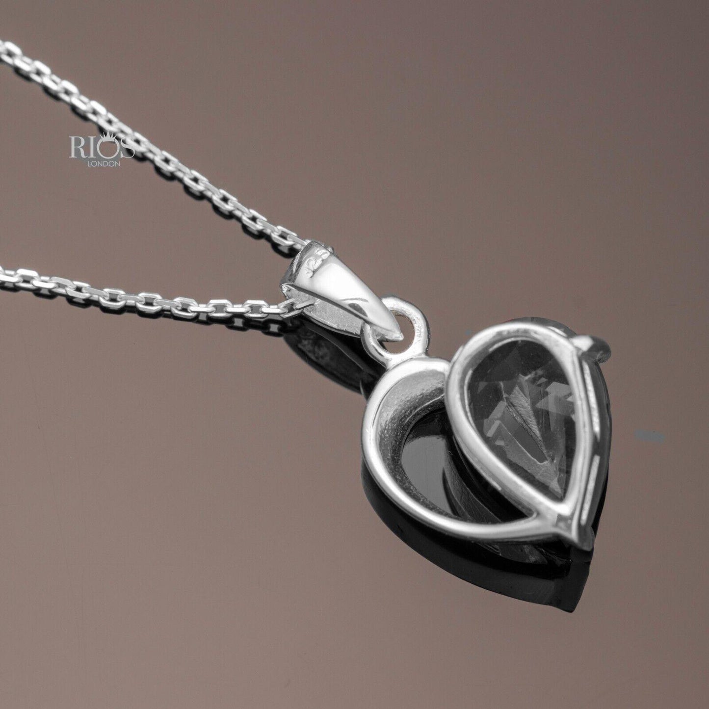 925 Sterling Silver Heart Black Onyx Lab-Created Gemstone Necklace Gift Boxed - Rios London