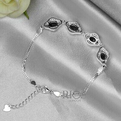 925 Sterling Silver Ladies Oval Black Onyx Lab-Created Bracelet Gift Boxed - Rios London