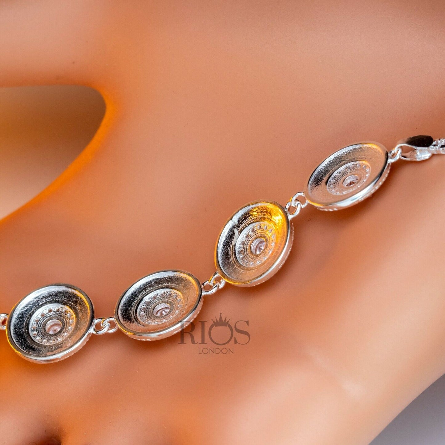 925 Sterling Silver Ladies Round Bracelet Lab-Created White ZIRCON Gift Boxed