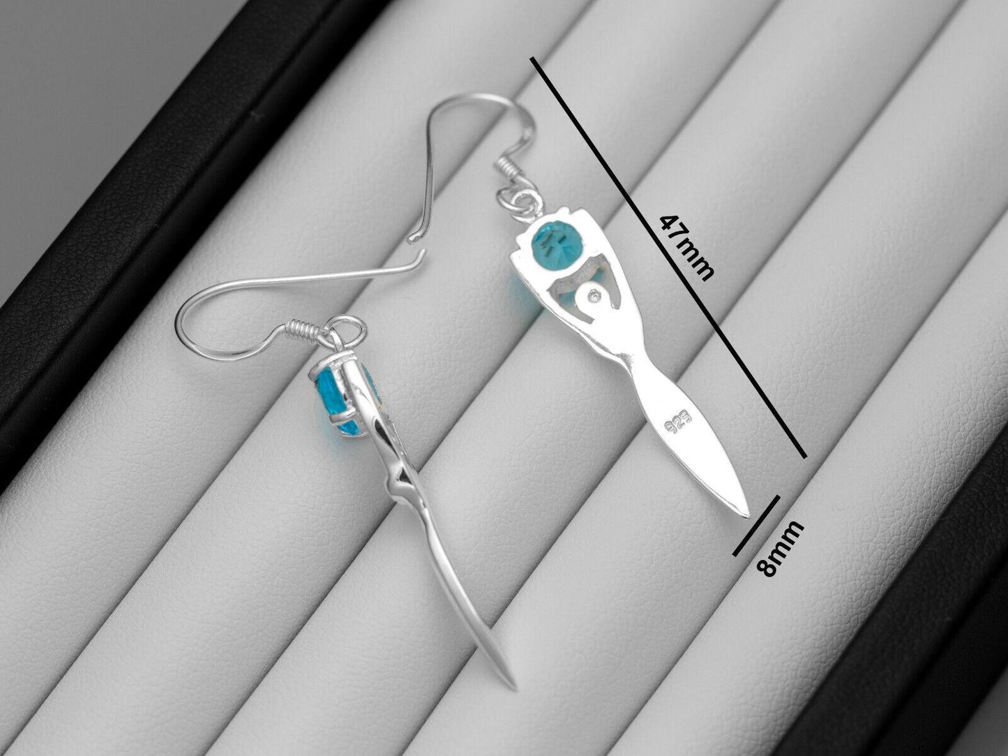 925 Sterling Silver Lady Sculpture Blue Topaz Lab Created Earrings Gift Boxed - Rios London