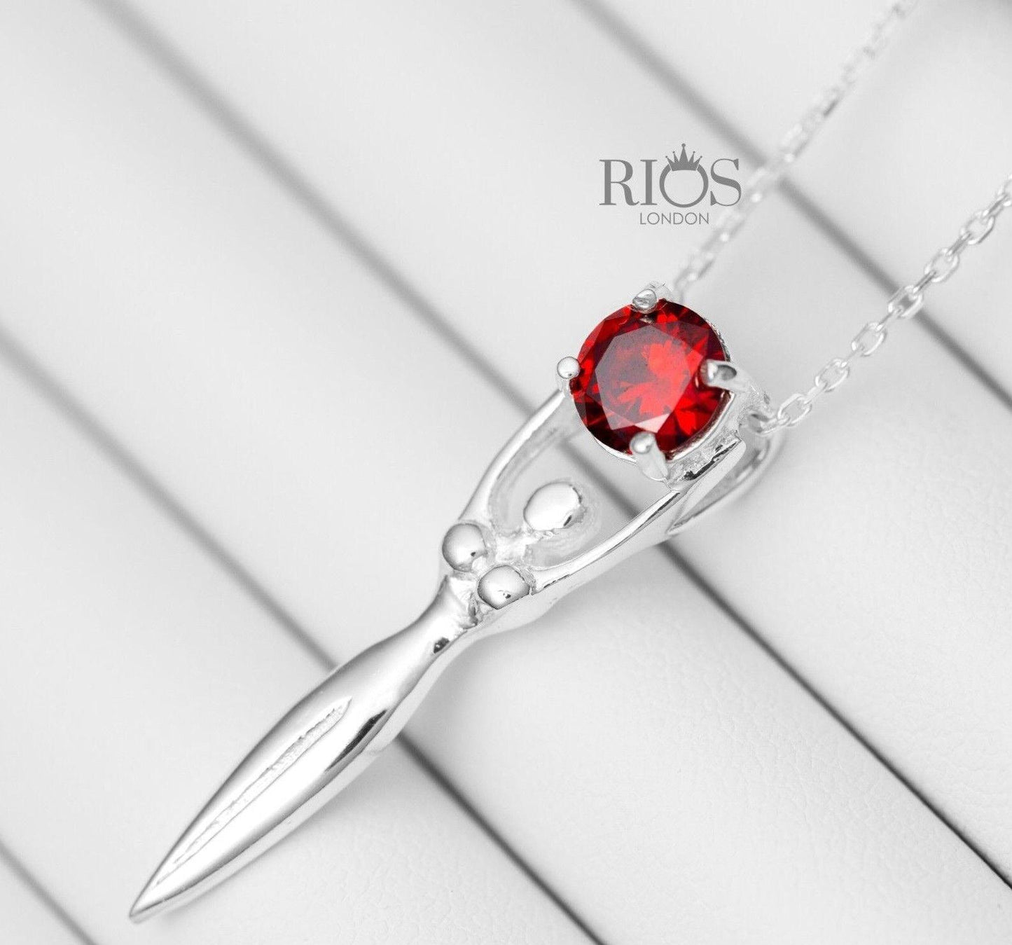 925 Sterling Silver Lady Sculpture Garnet Lab Created Gemstone Necklace Boxed - Rios London