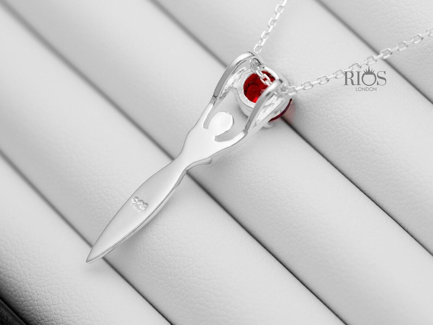 925 Sterling Silver Lady Sculpture Garnet Lab Created Gemstone Necklace Boxed - Rios London