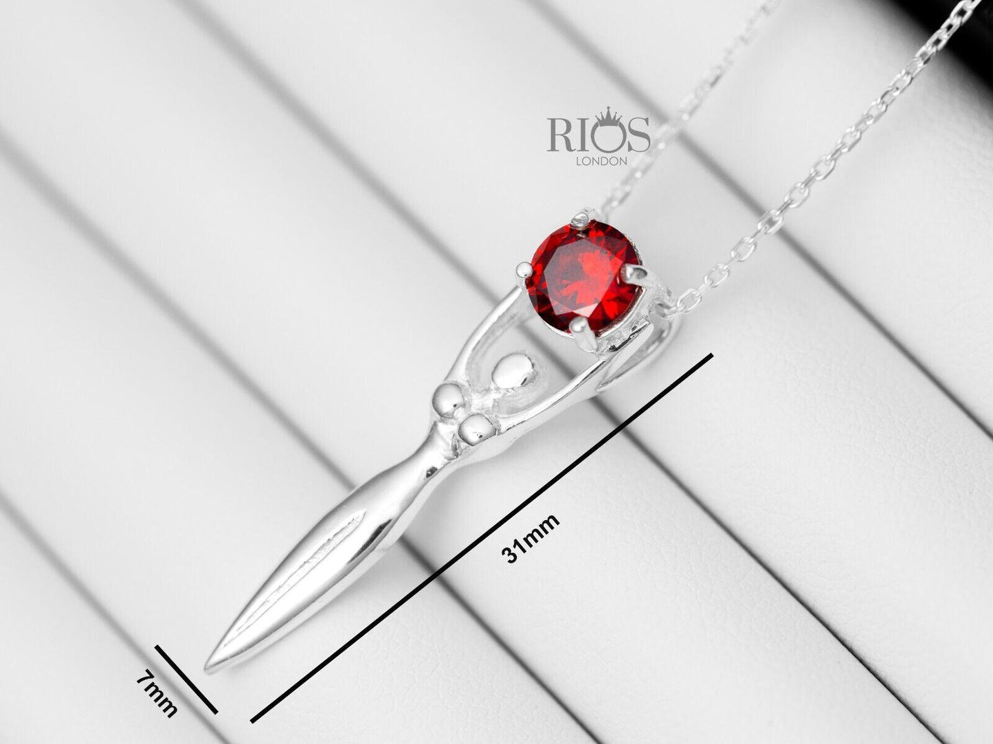 925 Sterling Silver Lady Sculpture Garnet Lab Created Gemstone Necklace Boxed - Rios London