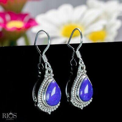 925 Sterling Silver Lapis Lazuli TearDrop Dangle Hook Earrings Studs Gift Boxed - Rios London