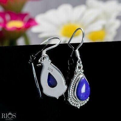925 Sterling Silver Lapis Lazuli TearDrop Dangle Hook Earrings Studs Gift Boxed - Rios London