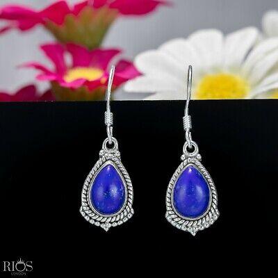 925 Sterling Silver Lapis Lazuli TearDrop Dangle Hook Earrings Studs Gift Boxed - Rios London