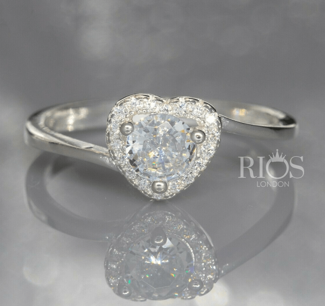 925 Sterling Silver Love Heart 0.5 Carat Lab-Created Zircon Ring Gift Boxed