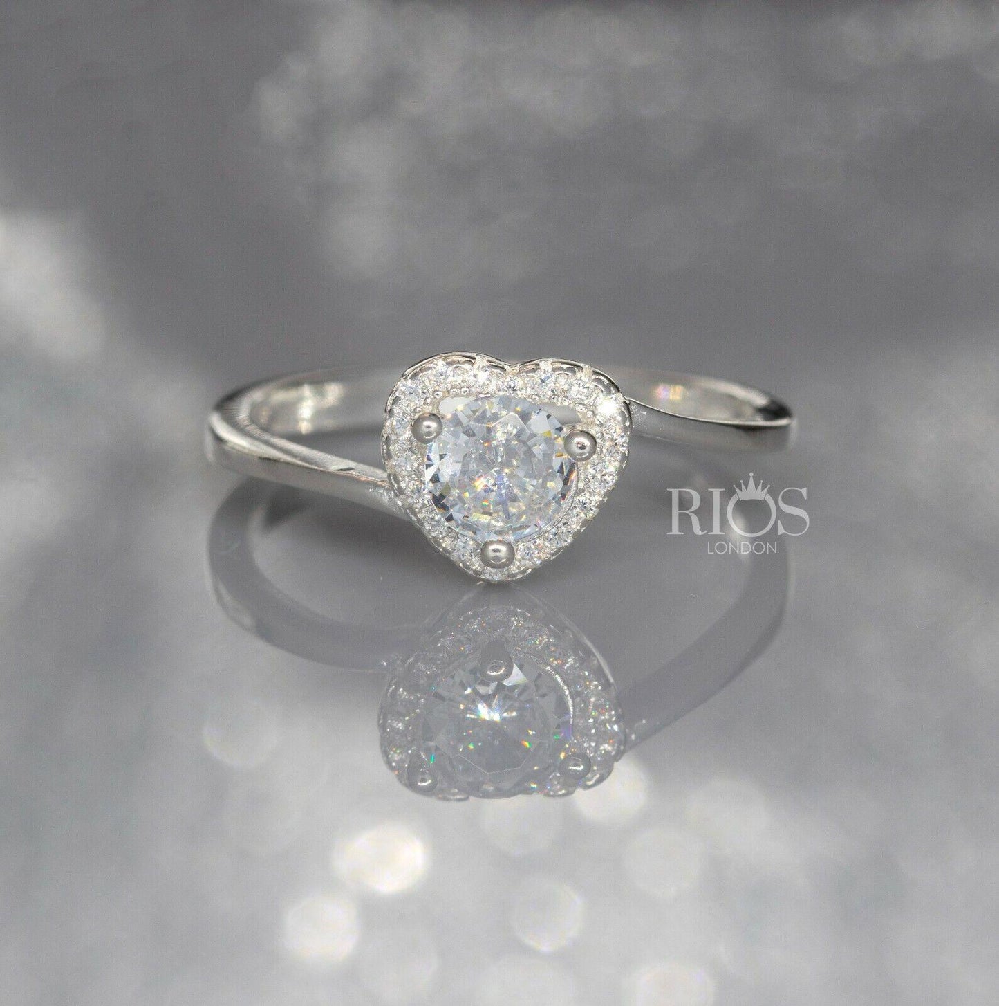 925 Sterling Silver Love Heart 0.5 Carat Lab-Created Zircon Ring Gift Boxed