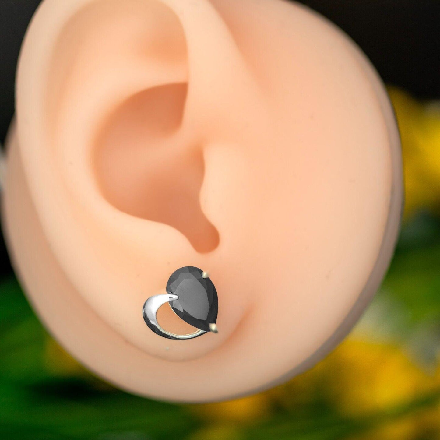 925 Sterling Silver Love Heart Black Lab-Created Onyx Earrings Studs Gift Boxed - Rios London