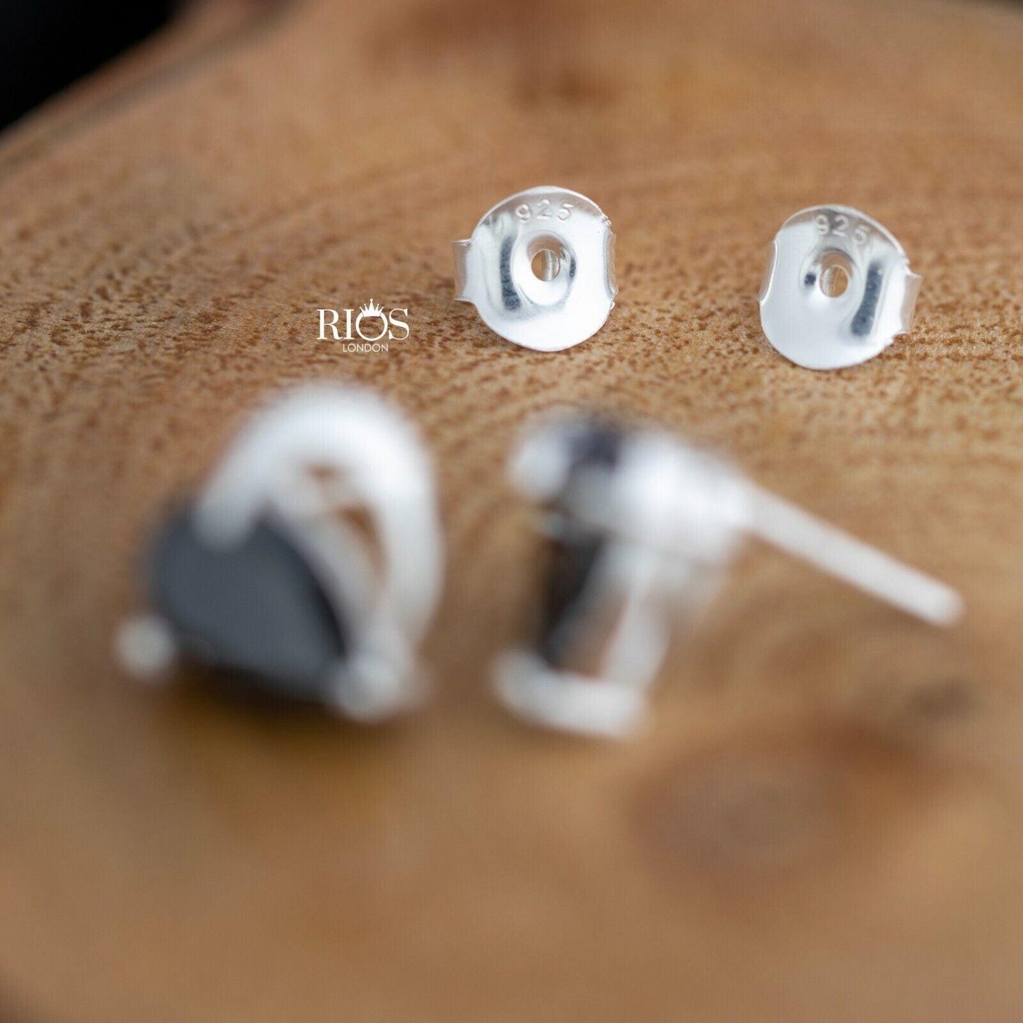 925 Sterling Silver Love Heart Black Lab-Created Onyx Earrings Studs Gift Boxed - Rios London