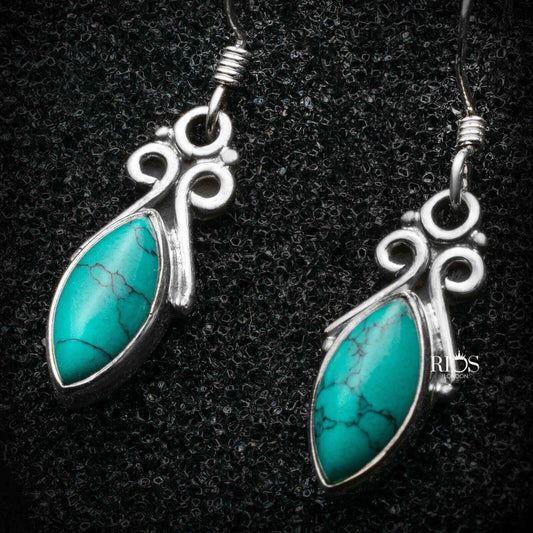 925 Sterling Silver Marquise Turquoise Dangle Drop Earrings Studs Gift Boxed
