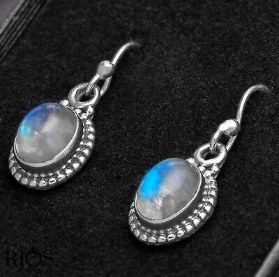 925 Sterling Silver Moonstone Ear Drop Dangle Earrings Hook Oval Studs Gift Box