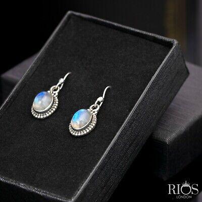925 Sterling Silver Moonstone Ear Drop Dangle Earrings Hook Oval Studs Gift Box