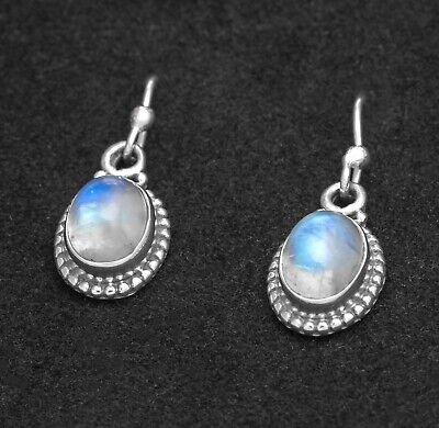 925 Sterling Silver Moonstone Ear Drop Dangle Earrings Hook Oval Studs Gift Box