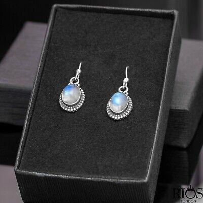925 Sterling Silver Moonstone Ear Drop Dangle Earrings Hook Oval Studs Gift Box