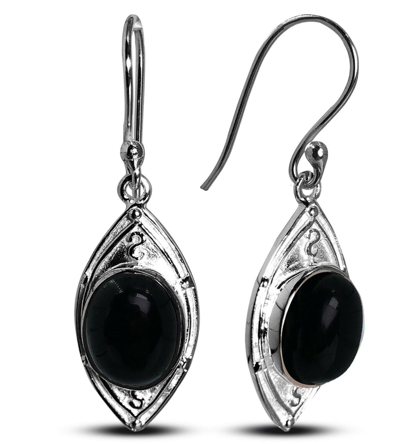 925 Sterling Silver MOONSTONE ONYX Dangle Earrings Hook Ear drop Studs Boxed - Rios London