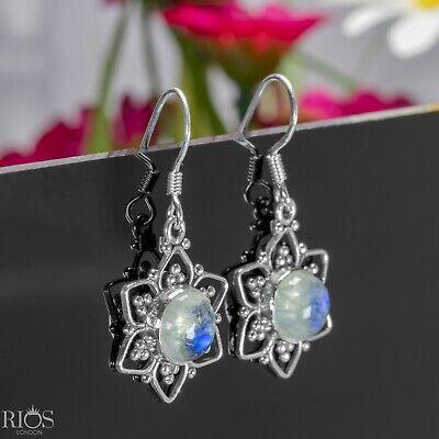 925 Sterling Silver Moonstone Star Dangle Drop Earrings Hook Studs Gift Boxed