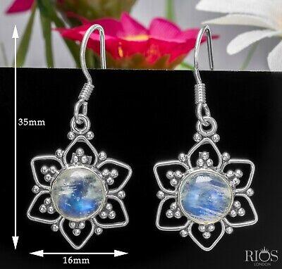 925 Sterling Silver Moonstone Star Dangle Drop Earrings Hook Studs Gift Boxed