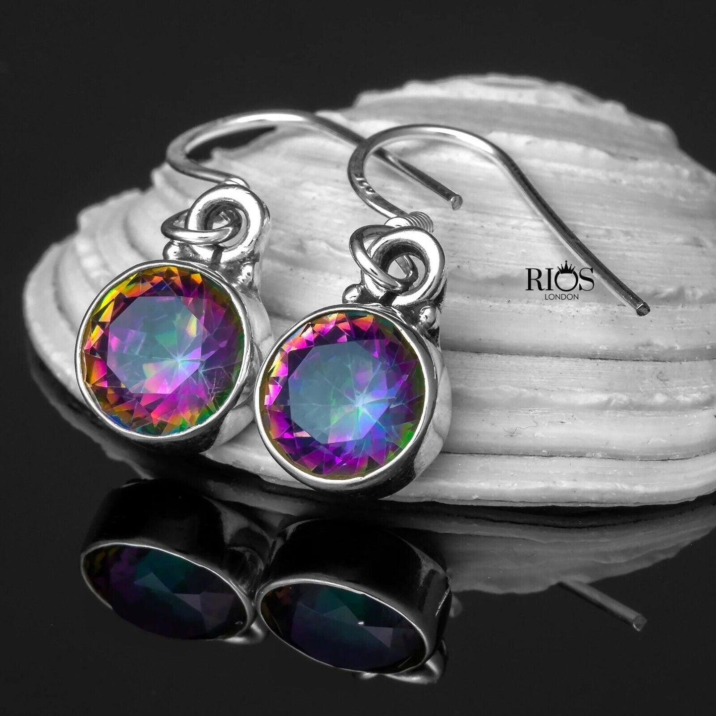 925 Sterling Silver Mystic Fire TOPAZ Drop Dangle Earrings Hook Ear Studs Boxed