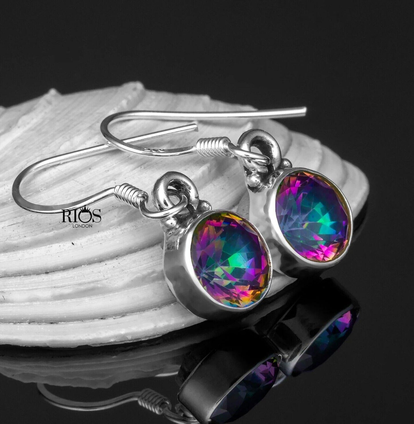 925 Sterling Silver Mystic Fire TOPAZ Drop Dangle Earrings Hook Ear Studs Boxed