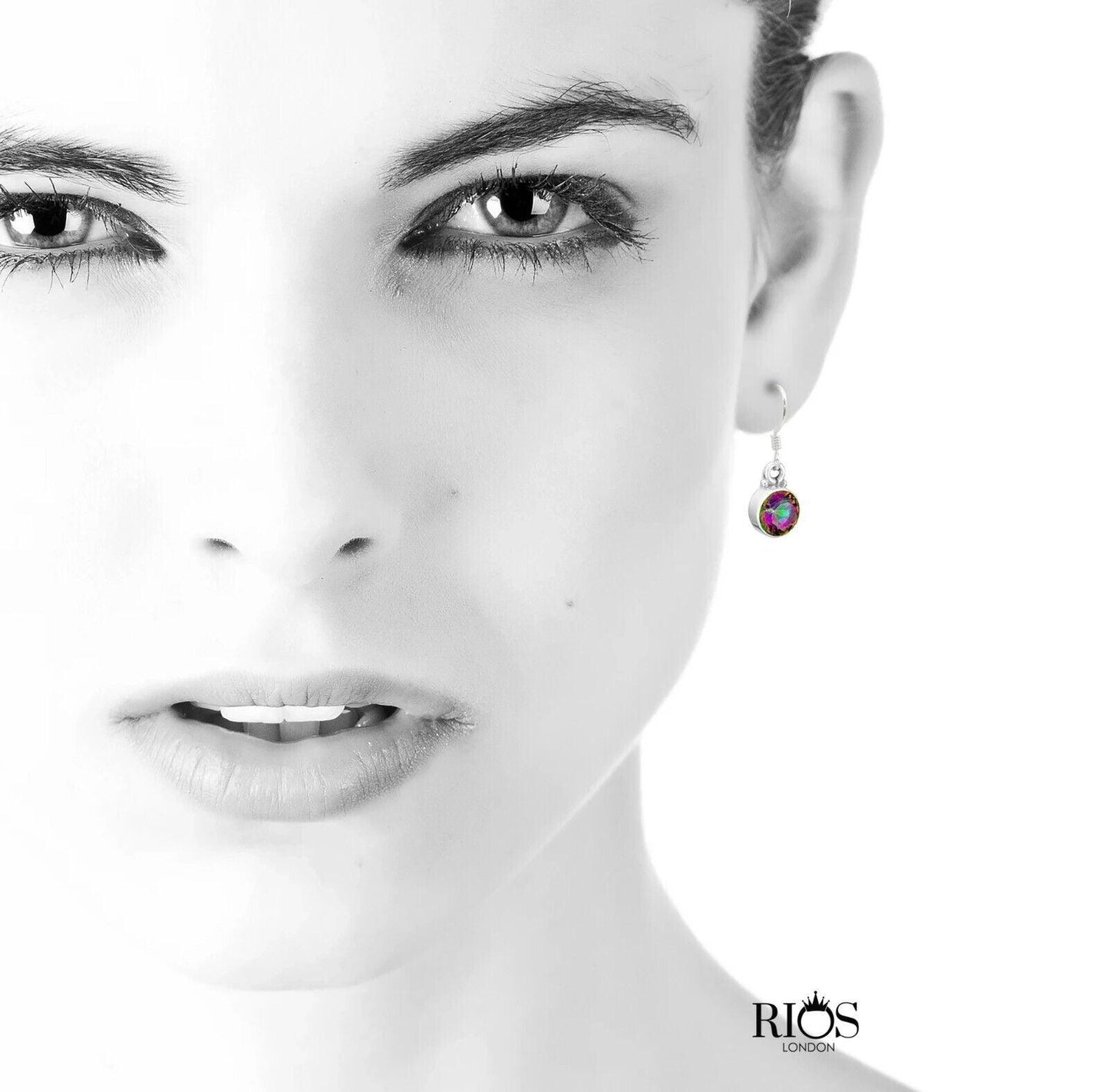 925 Sterling Silver Mystic Fire TOPAZ Drop Dangle Earrings Hook Ear Studs Boxed