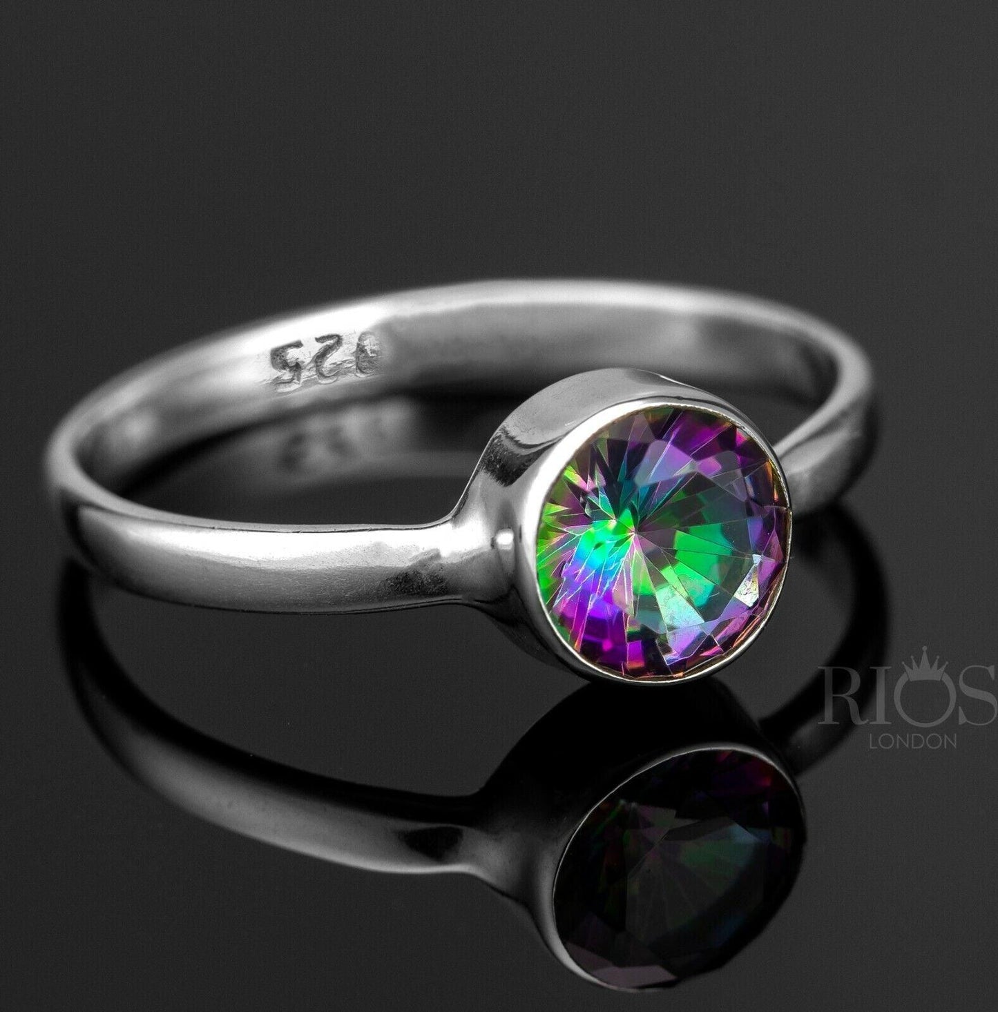 925 Sterling Silver Mystic Fire Topaz Facet Cut Gemstone Ring Boxed - Rios London